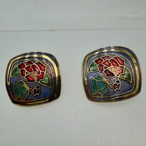 Vintage Cloisonné Colorful clip earrings